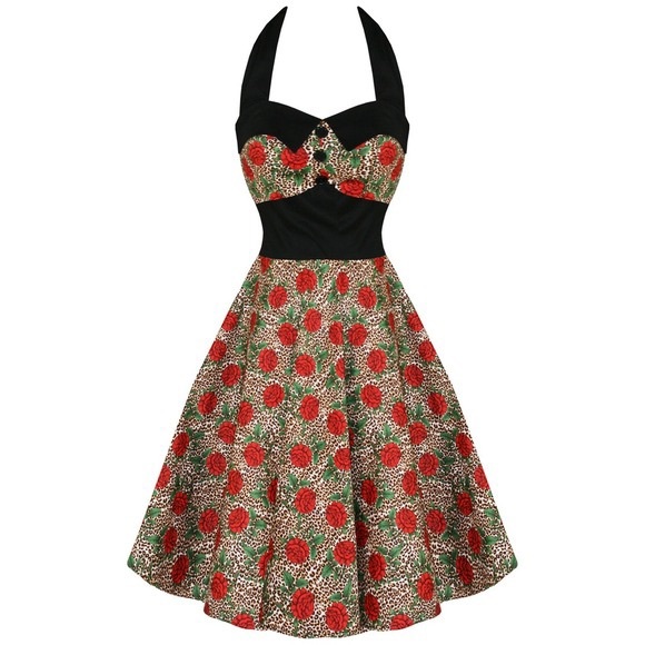 Hell Bunny Dresses & Skirts - Leopard rose halter rockabilly dress